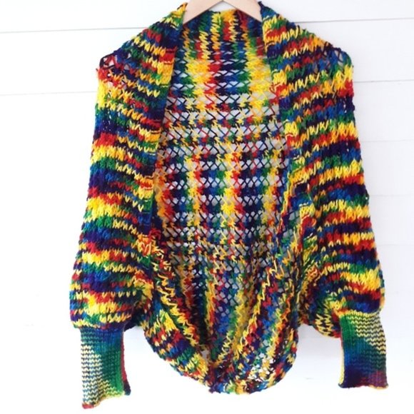 Vintage Rainbow Knitted Sweater Shrug O/S .